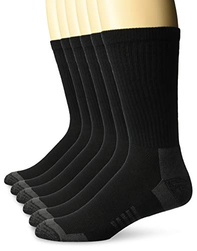 Amazon Essentials Men's Performance Cotton Cushioned Athletic Crew Socks, 6 Pairs, Black, 11-13