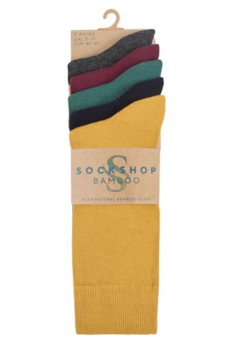 SockShop Men's Patterned Bright Colourful Natural Bamboo Socks Various Designs for Everyday Wear Size 7-11 Pack of 5 Bold Classic Bright 7-11