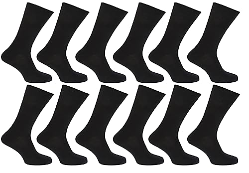 SMG® Mens 12 Pair Pack Cotton Casual Smart Design Argyle Contrast Heel Thin Stripe Socks (6-11) (Black)