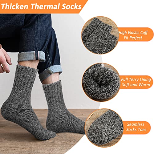 Josnown Thicken Mens Socks, 5 Pairs Thermal Socks for Men, Soft & Cozy Warm Wool Socks in Winter, UK 6-11