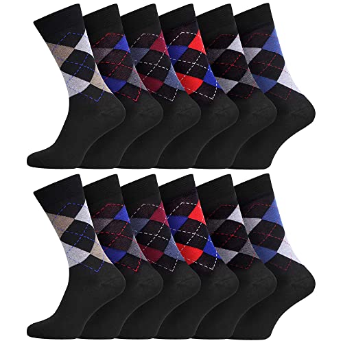 Socksmad 12-Pack Men’s Smart Breathable Socks Everyday Multicoloured Cotton Socks for Men UK 6-11 Size (SM1860)