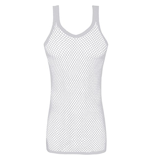 Mens String MESH Vest Fishnet Cotton Gym Muscle Training Tank Rasta Tops Shirt[White,XL]