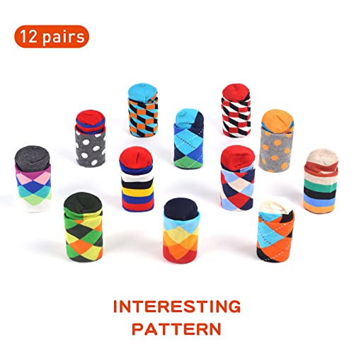 WeciBor Men's Dress Cool Colorful Fancy Novelty Funny Casual Combed Cotton Crew Socks 12 Pairs In Set, Eu0052-04, L