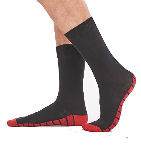 Soxy Mens Days of the Week Socks - 7 Pack - Cotton Rich Colour Sole, Heel & Toe Socks - Black-Multi Colour - UK Shoe Size 6-11