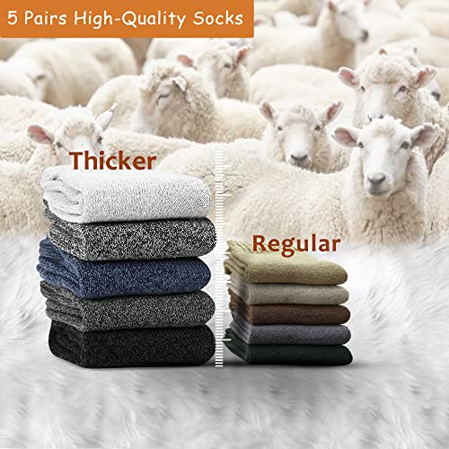 Josnown Thicken Mens Socks, 5 Pairs Thermal Socks for Men, Soft & Cozy Warm Wool Socks in Winter, UK 6-11