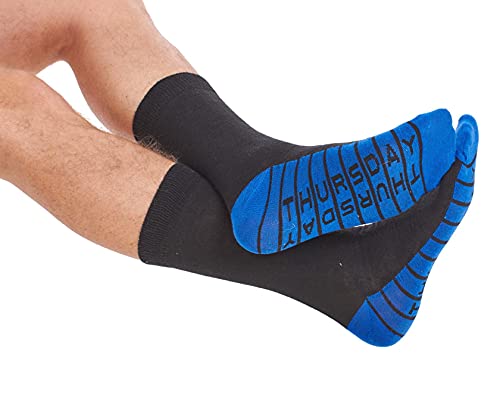 Soxy Mens Days of the Week Socks - 7 Pack - Cotton Rich Colour Sole, Heel & Toe Socks - Black-Multi Colour - UK Shoe Size 6-11