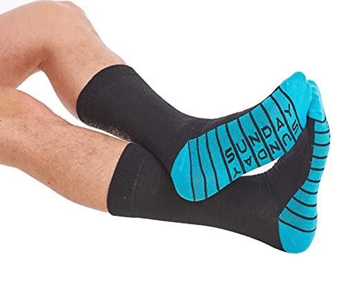 Soxy Mens Days of the Week Socks - 7 Pack - Cotton Rich Colour Sole, Heel & Toe Socks - Black-Multi Colour - UK Shoe Size 6-11