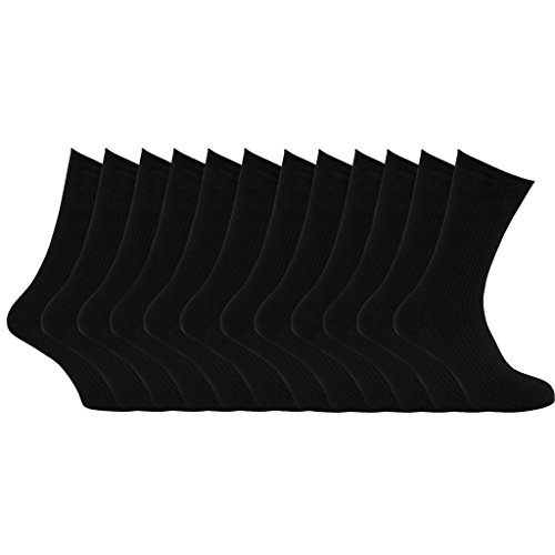 12 Pairs Mens Cotton Rich Sport Socks Work Socks Shoe Size 6-11 (Black)