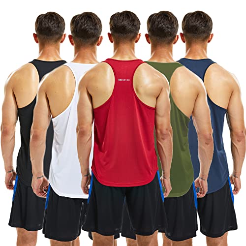 frueo 5 Pack Gym Tank Top for Men Activewear Dry-Fit Workout Sleeveless Tops Breathable Y-Back Sport Shirts Power Training Bodybuilding Vests（20418） 5Red-L