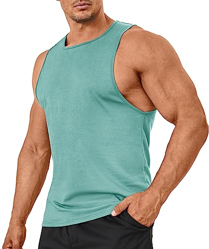 TACVASEN Men's Athletic Workout Tank Tops Summer Sports Gym Vest Sleeveless Muscle Running Shirts Grey Green,L