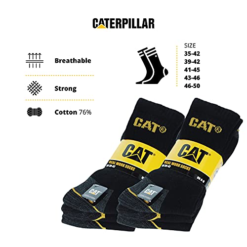 Caterpillar 6 pairs Men's Work Socks Accident Prevention Reinforced on Heel and Toe with Reinforced Weft CAT Yarn of Excellent Quality Cotton Sponge (Black, 6-11)