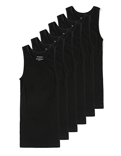 Comfneat Men's 6-Pack A-Shirts Tight Fit Tank Tops Cotton Spandex Undershirts (Black 6-Pack, XXL)