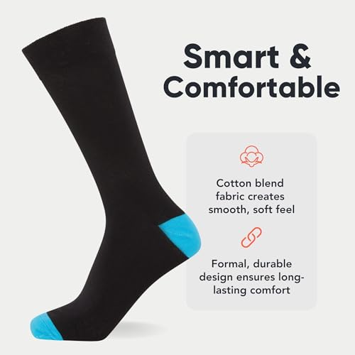 FM London Men's (12-Pack) Smart Breathable Socks, Black/Colour Heel & Toe, 6-11 UK (Pack of 12)