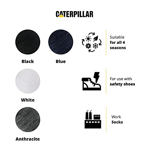 Caterpillar 6 pairs Men's Work Socks Accident Prevention Reinforced on Heel and Toe with Reinforced Weft CAT Yarn of Excellent Quality Cotton Sponge (Black, 6-11)