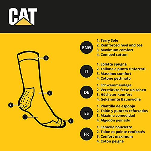Caterpillar 6 pairs Men's Work Socks Accident Prevention Reinforced on Heel and Toe with Reinforced Weft CAT Yarn of Excellent Quality Cotton Sponge (Black, 6-11)
