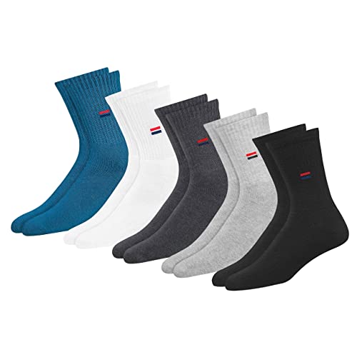 NAVYSPORT Men's Solid Cushion Comfort Cotton Crew Socks,Pack of 5 Pairs (Shoe Size: 9-11, Multi-colored)