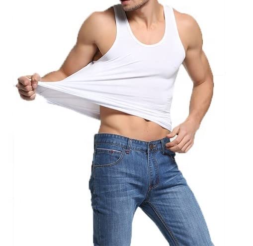 Men's 100% Cotton Singlet Sleeveless Vests Bodybuilding Training Gym Tank Tops Basic Plain Colour Casual Undershirt (XXL, White)
