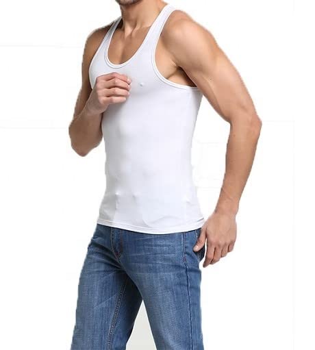 Men's 100% Cotton Singlet Sleeveless Vests Bodybuilding Training Gym Tank Tops Basic Plain Colour Casual Undershirt (XXL, White)