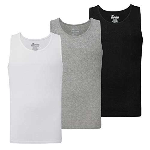 New Balance Men's Performance Sleeveless Undershirt, Cotton Rib Vest (3 Pack), Black/White/Heather Grey, Large