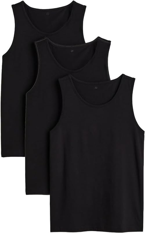 COSHAL® Men's Cotton Vests Tank Tops White Sleeve-Less Plain Undershirts Out Door Breathable Slim Fit Summer Top Vest Everyday Athletic wear, Easy Fit Dry-Fit Workout Shirts Black (Pack 3) Size 4XL