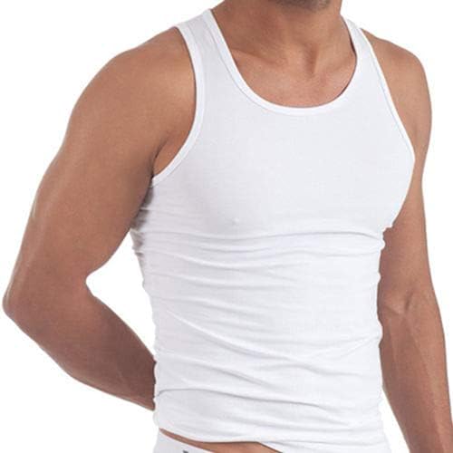 Men's 100% Cotton Singlet Sleeveless Vests Bodybuilding Training Gym Tank Tops Basic Plain Colour Casual Undershirt (S- White).