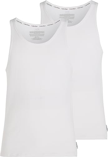 Calvin Klein Men's 2 Pack Lounge Tank Tops - Modern Cotton, White , Size M
