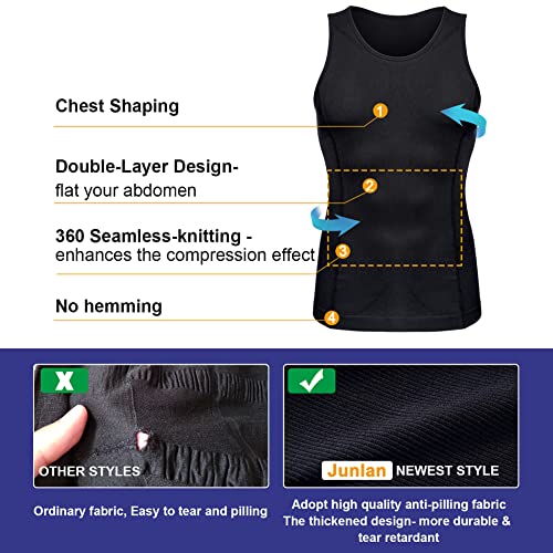 Compression Shirts for Men Shapewear Slimming Body Shaper Waist Trainer Vest Workout Tank Tops Abdomen Undershirts (Black, X-Large-2X-Large) XL-XXL