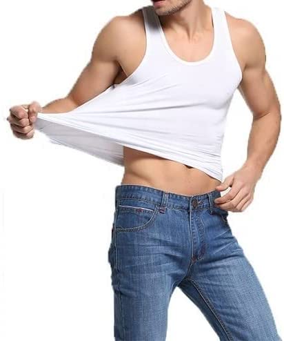 Men's Singlet Classic 100% Cotton Sleeveless Vests Bodybuilding Training Gym Athletic Wear Solid Colour Stylish Fitted Tank Top Easy Fit Super Soft (Large, White)