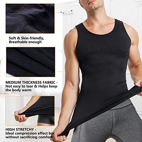 Compression Shirts for Men Shapewear Slimming Body Shaper Waist Trainer Vest Workout Tank Tops Abdomen Undershirts (Black, X-Large-2X-Large) XL-XXL