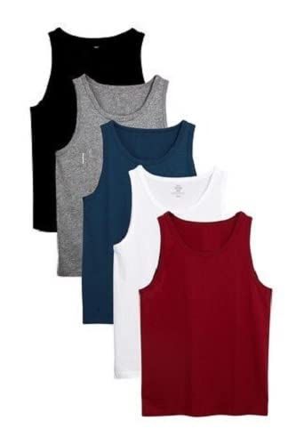 Mens Vest Tops Pack of 5 Tank Tops Fitted 100% Cotton (Mixed-Color, XL)