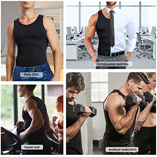 Compression Shirts for Men Shapewear Slimming Body Shaper Waist Trainer Vest Workout Tank Tops Abdomen Undershirts (Black, X-Large-2X-Large) XL-XXL