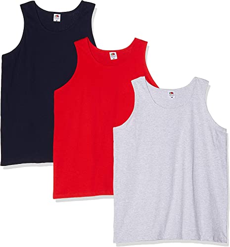 FRUIT OF THE LOOM Men's Athletic Lightweight Vest, Navy/Red/Heather, XL