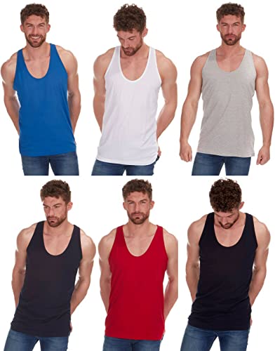 Thread Linen®️ Mens Vests 6 Pack 100% Cotton Mens Vests Tank Tops Training Gym Tops Pack Plain Vest Top for Men Assorted Vests Multipack