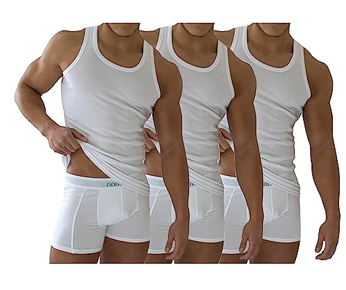 3PK Mens Sleeveless Vests 100% Cotton Gym Top Summer Training Gym Bodybuilding Tank Tops Basic Plain Colour Casual Undershirt (Medium) White