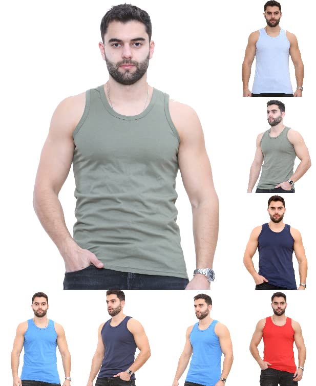 6 X Mens Vests 100% Combed Cotton Jersey Tank Top 5 Colors Best Stretch FIT Summer & Training Gym Sports (as8, Alpha, 3X_l, Regular, Regular, 3XL) Multicolor