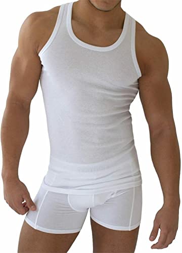 3PK Mens Sleeveless Vests 100% Cotton Gym Top Summer Training Gym Bodybuilding Tank Tops Basic Plain Colour Casual Undershirt (Medium) White