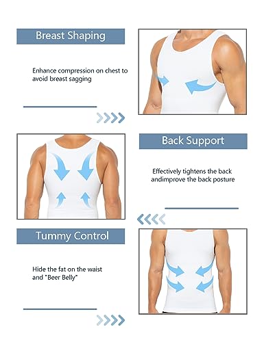 Casey Kevin Compression Vest for Men Slimming Body Shaper Undershirts White-CK3318,XL
