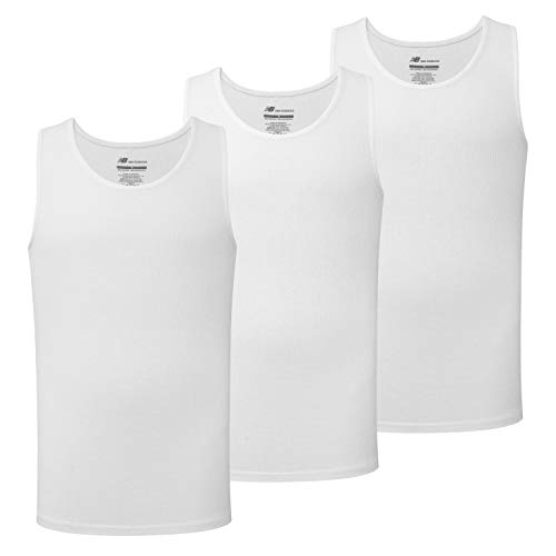 New Balance Men's Performance Sleeveless Undershirt, Cotton Rib Vest (3 Pack), White/White/White, Medium