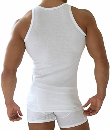 3PK Mens Sleeveless Vests 100% Cotton Gym Top Summer Training Gym Bodybuilding Tank Tops Basic Plain Colour Casual Undershirt (Medium) White
