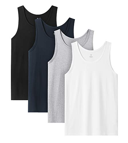 LAPASA 4 Pack Men's Cotton Vest Tops for Men Bodybuilding Singlet Training Gym Tank Tops Basic Casual Undershirt M35, Jersey Fabric, X-Large