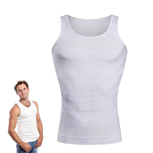 Lizzy Men's Slimming Vest| Seamless and Comfortable Body Shaper Vest |Slim Chest Belly Waist Compression Shirt (White, Double Extra Large -XXL)