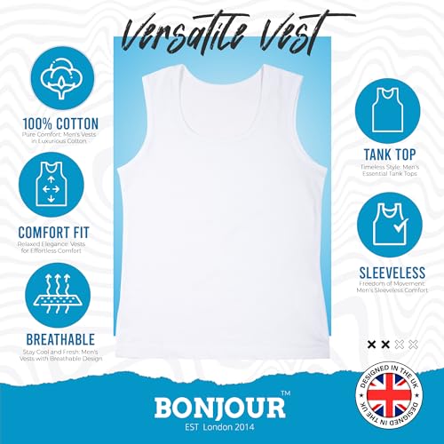 Vests for Men 100% Cotton Fitted Sleeveless Undershirts Tank Top Bodybuilding Training Gym (6-pack)