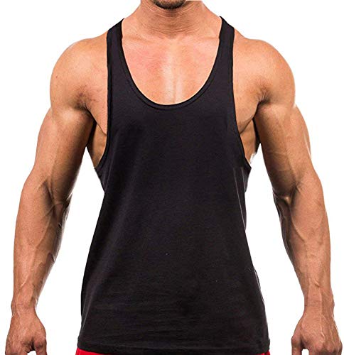Men Gym Muscle Sleeveless Shirt Tank Top T-Shirt Bodybuilding Sport Vest,Black L