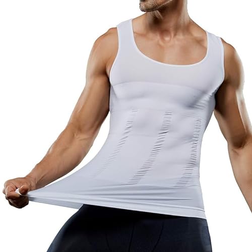 Lizzy Men's Slimming Vest| Seamless and Comfortable Body Shaper Vest |Slim Chest Belly Waist Compression Shirt (White, Double Extra Large -XXL)