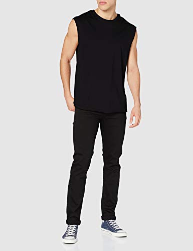 Urban Classics Men's Sleeveless T-Shirt Workout Vest with Round Neckline and Rolled Hems, Loose Tank Top, 100% Jersey Cotton, Black, Size: Large, L