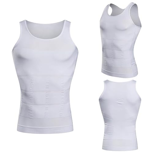 Lizzy Men's Slimming Vest| Seamless and Comfortable Body Shaper Vest |Slim Chest Belly Waist Compression Shirt (White, Double Extra Large -XXL)