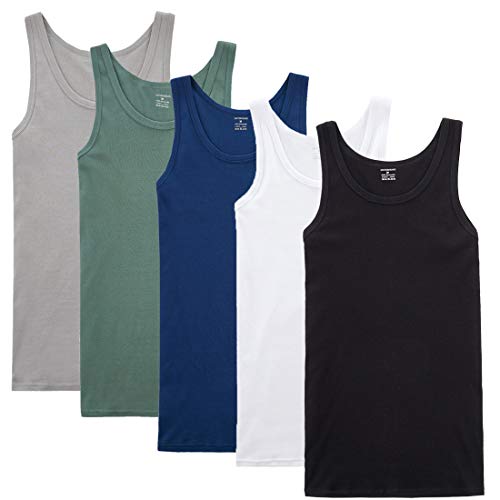 NUOZA Mens Vest Tank Top 5 Pack Fine Rib Muscle Shirts Cotton -Mix,M