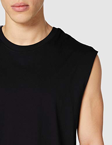 Urban Classics Men's Sleeveless T-Shirt Workout Vest with Round Neckline and Rolled Hems, Loose Tank Top, 100% Jersey Cotton, Black, Size: Large, L