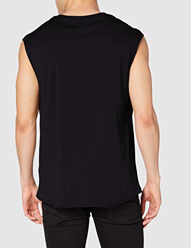 Urban Classics Men's Sleeveless T-Shirt Workout Vest with Round Neckline and Rolled Hems, Loose Tank Top, 100% Jersey Cotton, Black, Size: Large, L