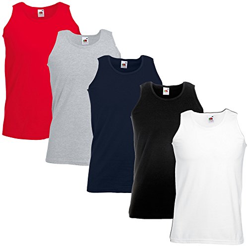 5 Pack of Fruit of the Loom Mens Athletic Vests Tank Top T Shirt Sizes and Colours (Small Mens 35-37 Inch Chest, White Black Navy Red + Grey)